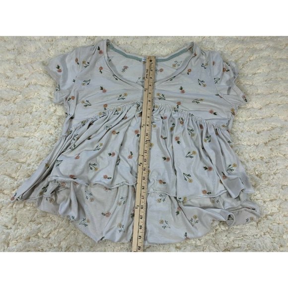 Coco Jaimeson White Embroidered Flowers Floral Short Sleeve Ruffle Top Blouse XL - Picture 6 of 11